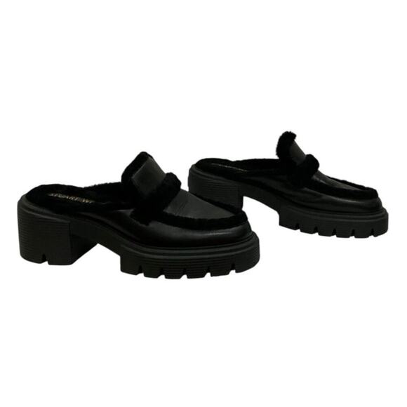 Stuart Weitzman Soho Chill Suede Shearling Loafer Mule Black 9.5B Platform - Picture 2 of 12